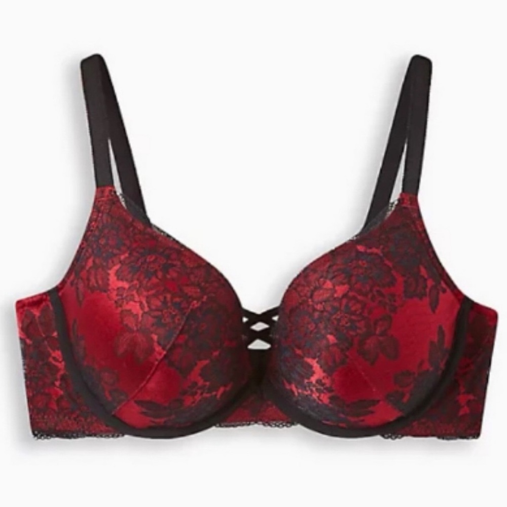 🆕 XO Plunge Push Up Two Tone Lace Straight Back Bra 42DD 42E NWT Torrid New!